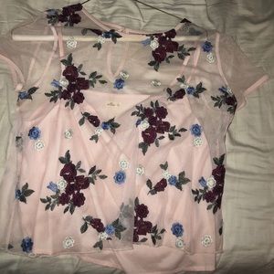 Mesh floral shirt with built in under layer